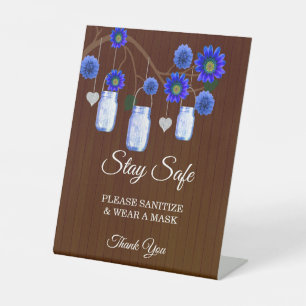 Signe De Table Bleu foncé bleu floral Mason Jar Sécurité Mariage