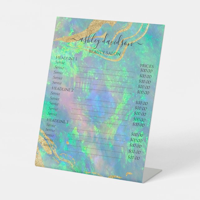 Signe De Table Bleu Opal Marbre Or Glam moderne (Recto)