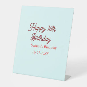 Signe De Table Bleu pastel rouge joyeux 16e anniversaire nom date