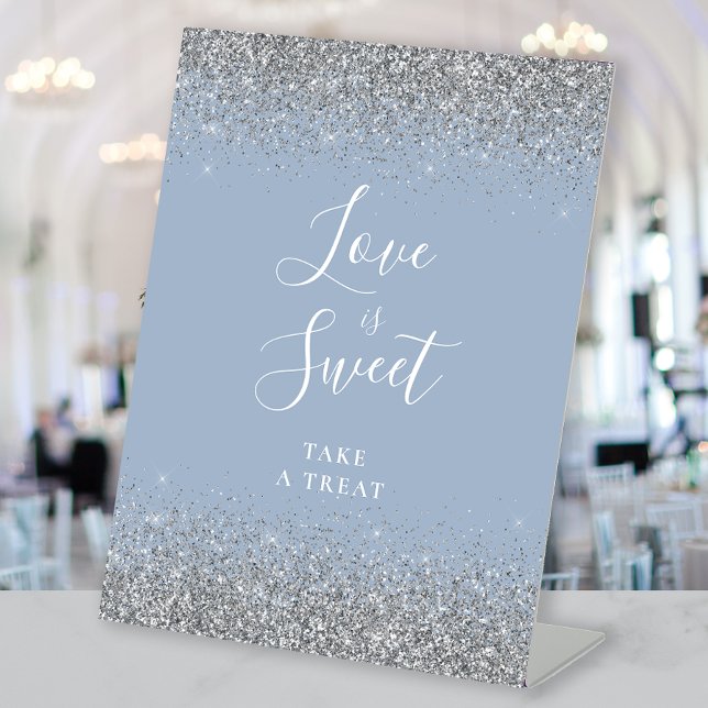 Signe De Table Bleu Poussiéreux Argent Paillettes Mariage L'amour (Créateur téléchargé)