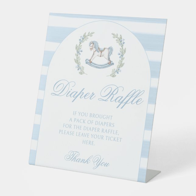 Signe De Table Bleu rocking cheval bébé garçon douche tombole de  (Recto)