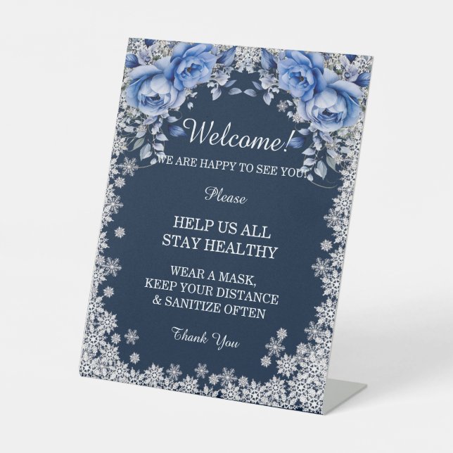 Signe De Table Bleu Rose Snowflake Noël Mesures de sécurité (Recto)