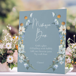 Signe De Table Bleu rustique Fleurs sauvages & marguerites Douche