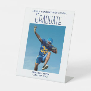 Signe De Table Bleu Script Graduate Photo Sporty Graduation Party