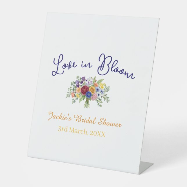 Signe De Table blue boho amour en fleurs nom de la baby shower ré (Recto)