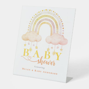 Signe De Table Blue Boho Watercolor Rainbow Baby shower