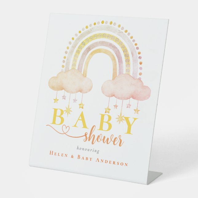 Signe De Table Blue Boho Watercolor Rainbow Baby shower (Recto)