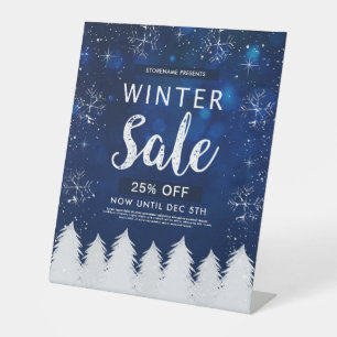 Signe De Table Blue Bokeh Snowy Vente d'hiver Vente au détail Ann