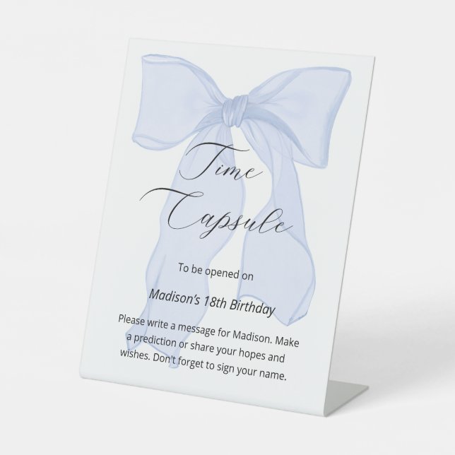 Signe De Table Blue Bow Coquette 1er Anniversaire Heure Capsule (Recto)