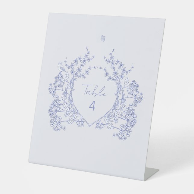 Signe De Table Blue Chinoiserie Mariage Numéro de table Piédestal (Recto)