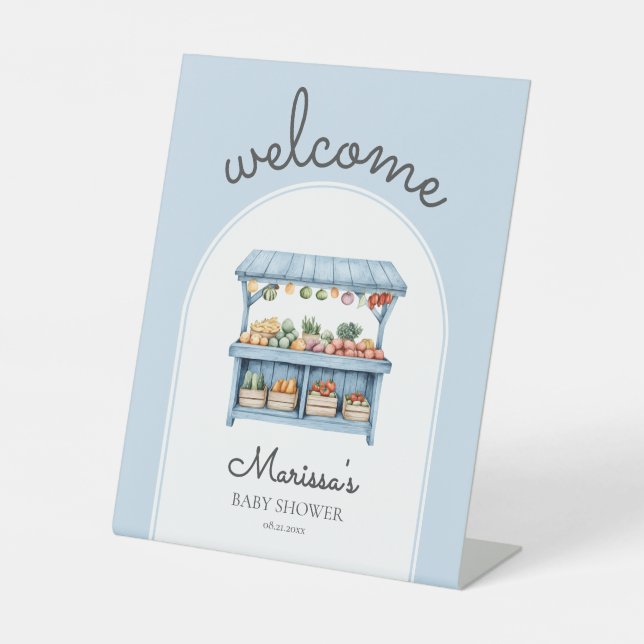 Signe De Table Blue Farmers Market Baby Shower Welcome (Recto)