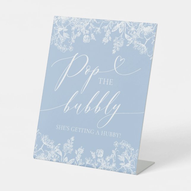 Signe De Table Blue Floral Pop The Bubbly She's Getting A Hubby (Recto)