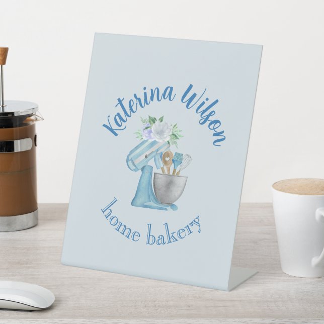 Signe De Table  Blue Flower Mixer Small Bakery Logo Brand (In SItu)