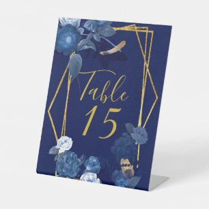 Signe De Table Blue & Gold Botanical Florals Mariage Numéro de ta
