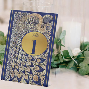 Signe De Table Blue Gold Peacock Mariage indien Numéro de table