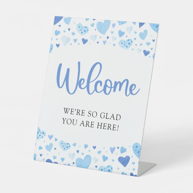 Signe De Table Blue Hearts Valentine Baby shower Affiche de bienv (Recto)