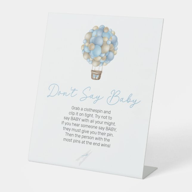 Signe De Table Blue Hot Air Balloon Baby shower Ne pas dire bébé (Recto)