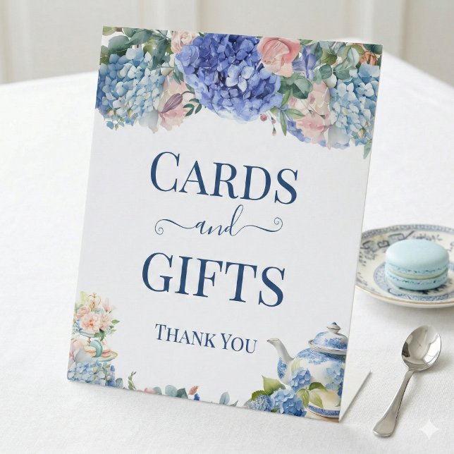 Signe De Table Blue Hydrangea Bridal Shower Tea Cards & Gifts  (Créateur téléchargé)