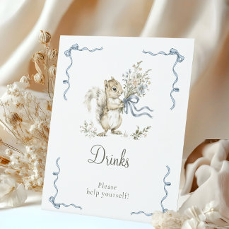 Signe De Table Blue Squirrel Baby Shower Drinks Sign Boy Woodland