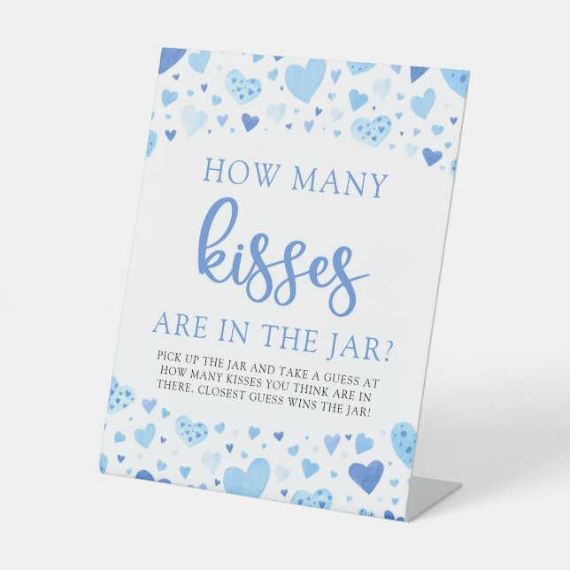 Signe De Table Blue Valentine Combien de baisers Baby shower Jeu (Recto)
