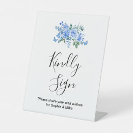 Signe De Table Blue Watercolor Floral Wedding Guest Book