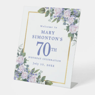 Signe De Table Blue White Gold Floral 70e anniversaire Bienvenue