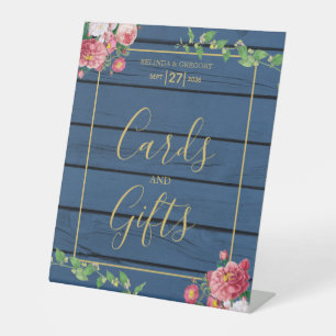 Signe De Table Blue Wood Vintages Roses & Gold Mariages Cartes Ca