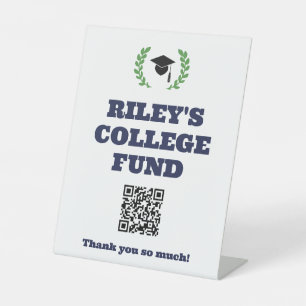 Signe De Table Blue Wreath Graduation Party College Fund QR Code