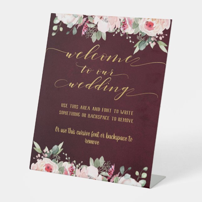 Signe De Table Blush Burgundy Gold Fancy Police Calligraphie Bien (Recto)