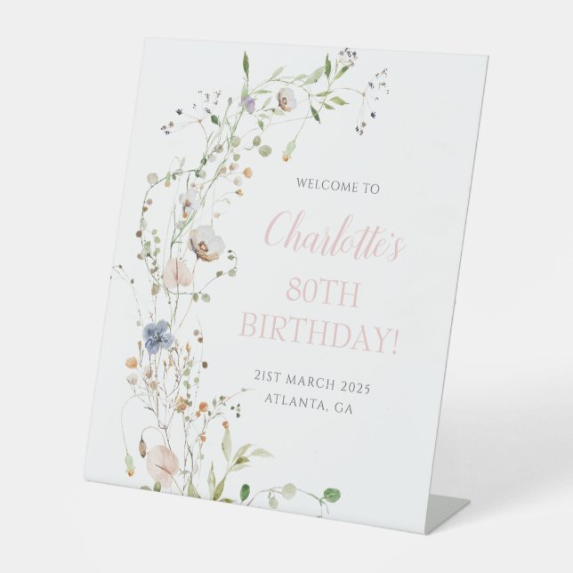 Signe De Table Blush Fleur sauvage 80e anniversaire Bienvenue (Recto)