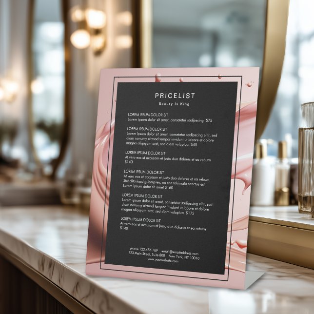 Signe De Table Blush Pink Beauty Salon Price List (Blush Pink Beauty Salon Price List Pedestal Sign)