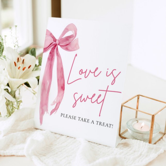 Signe De Table Blush Pink Bow Love is Sweet Treat Favoriser Signa (Blush Pink Bow Love is Sweet Treat Favor Sign)