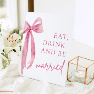 Signe De Table Blush Pink Bow Mange Boire et être marié Signal