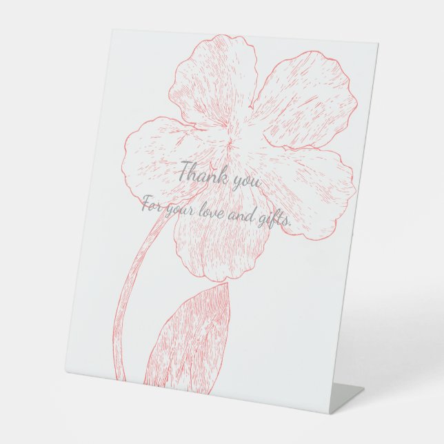 Signe De Table Blush Pink Floral Line Art Wedding Thank You  (Recto)
