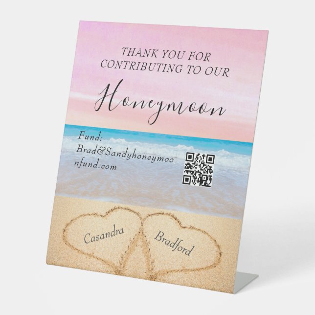 Signe De Table Blush Pink Purp Beach Mariage 2 Coeurs dans le sab (Recto)