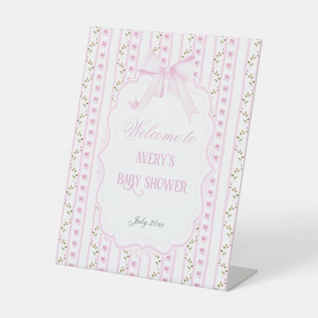 Signe De Table Blush Rose Bows Floral Élégant Baby shower fille (Recto)