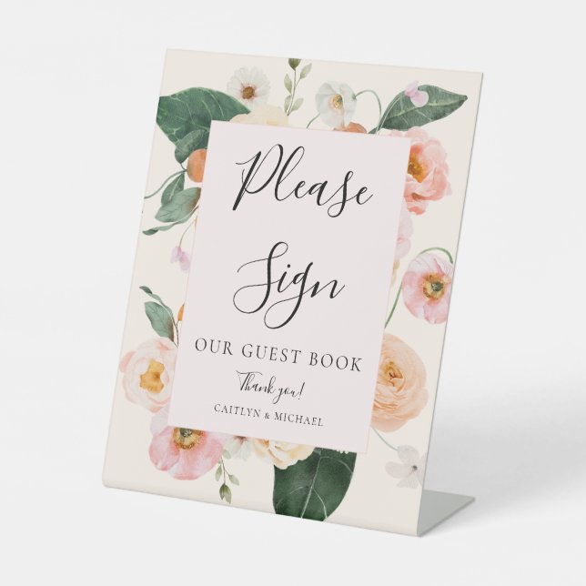 Signe De Table Blush rose Floral Guest Mariage (Recto)