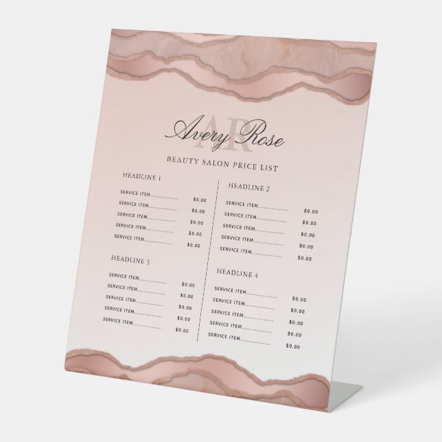 Signe De Table Blush Rose Gold Agate Beauté Salon Tarifs (Recto)