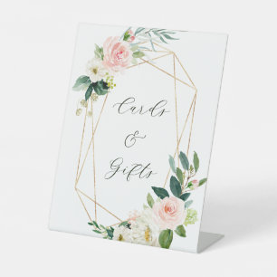 Signe De Table Blush White Bloom Gold Frame Cartes de mariage et