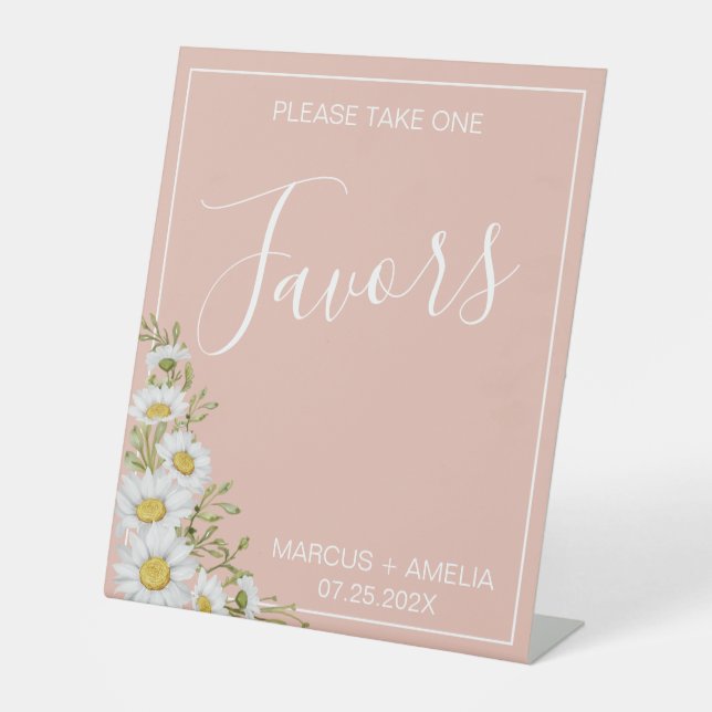 Signe De Table Blush & White Daisies Favoris de mariage (Recto)