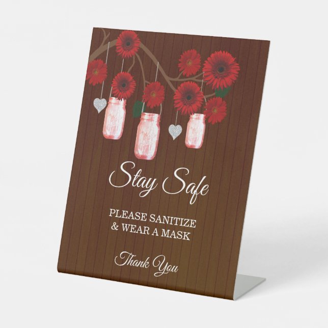Signe De Table Bocal de mariage floral rouge rustique foncé Sûret (Recto)