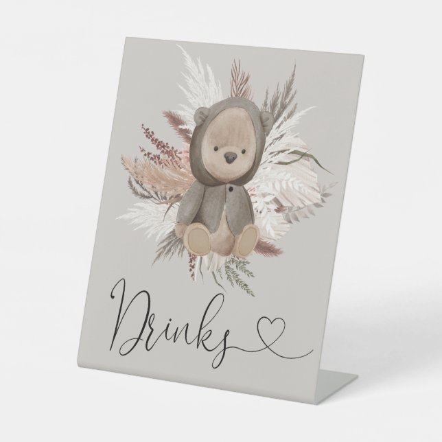 Signe De Table Boho Bear Baby shower Boissons (Recto)