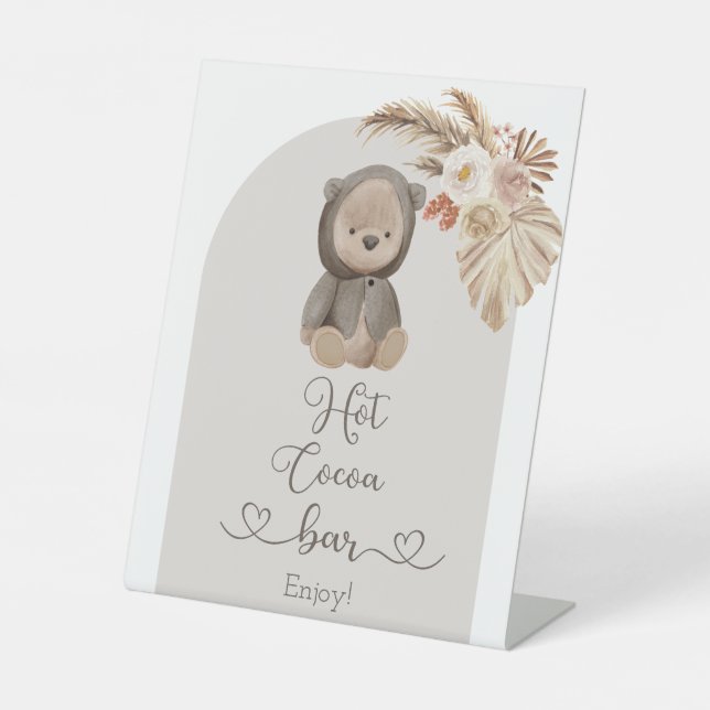 Signe De Table Boho Bear Pampas Grass Baby shower Hot Cocoa Bar (Recto)