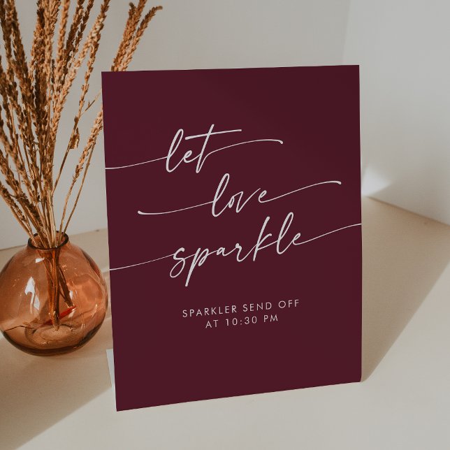 Signe De Table Boho Burgundy Red Sparkler Envoyer Mariage (Boho Burgundy Red Sparkler Send Off Wedding Pedestal Sign)