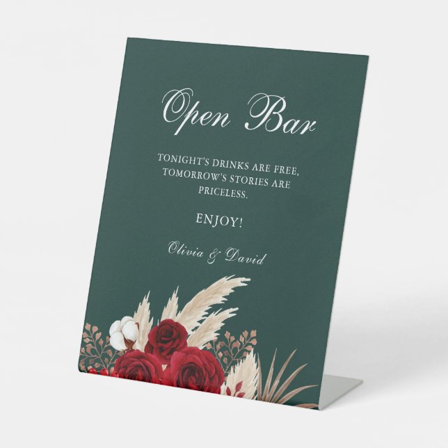 Signe De Table Boho Burgundy Roses Pampas Grass Open Bar (Recto)