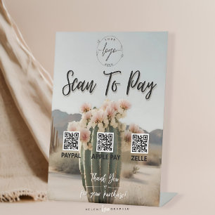 Signe De Table Boho Cactus à fleurs Code QR Signal de paiem
