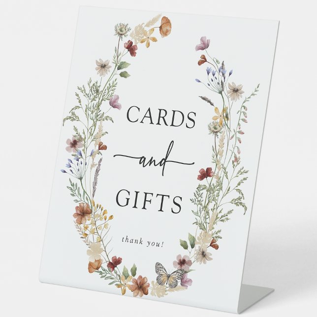 Signe De Table Boho Cartes et Cadeaux (Elegant Boho Wildflower Card and Gifts Pedestal Sign by Painted Paperie
)