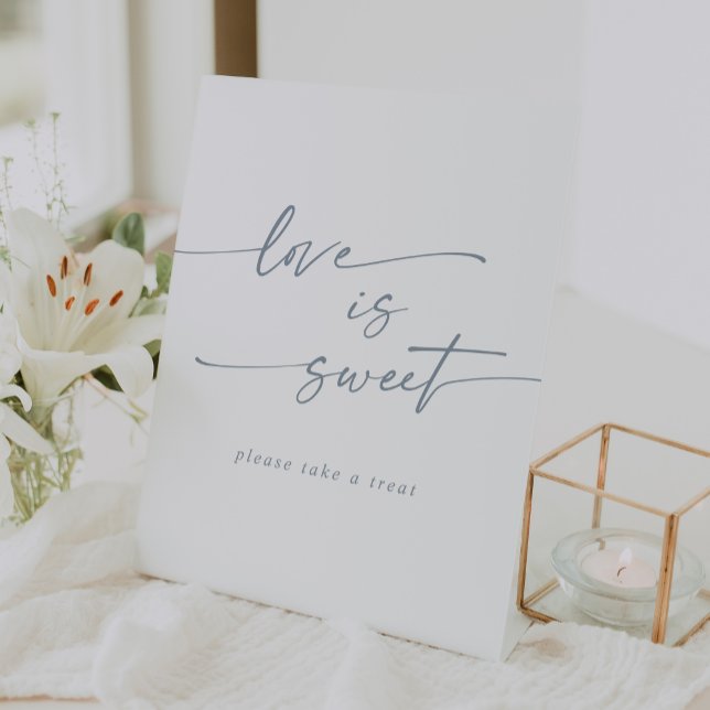 Signe De Table Boho Chic Ardoise Bleu Amour Est Mariage Doux (Boho Chic Slate Blue Love Is Sweet Wedding Pedestal Sign)