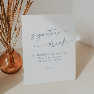 Signe De Table Boho Chic Ardoise Bleu Mariage Signature Boire