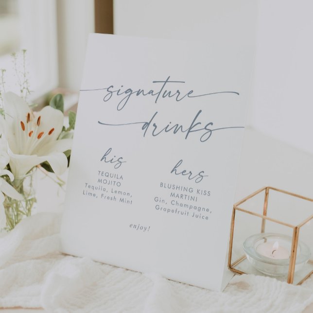 Signe De Table Boho Chic Ardoise Bleu Mariage Signature Boissons (Créateur téléchargé)